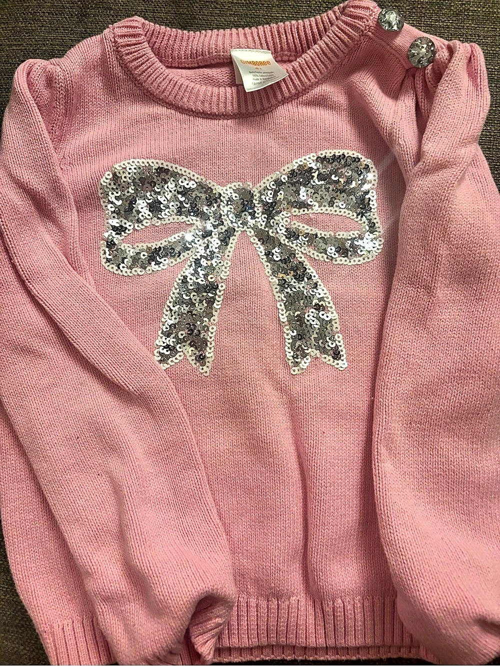 Gymboree Pink Sequin Bow Sweater Girls Pink & Silver Size 4T